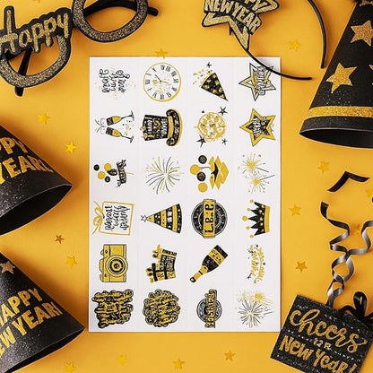 Landhoow 240 Pcs 2026 Happy New Year Tattoos Temporary Stickers Glitter New Year's Eve Face Tattoos Cool Body Sticker 2026 Themed Party Costume Accessory Tattoo Party Favor