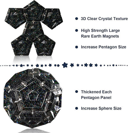 Magnetic Fidget Sphere Magnets Balls - Crystal Black Holographic Glitter - Magnet Fidgets Toy - 12 Piece Set - Creativity Beyond Imagination, Inspirational, Recreational, Desk Toys for Adults