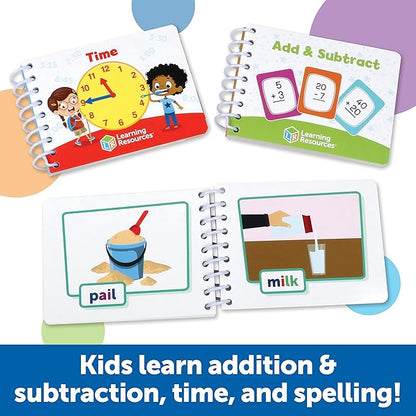 Learning Resources Skill Builders! First Grade Flipbook Library - 3 Pieces, Ages 6+ First Grade Learning Activities, Math and Spelling Activities for Kids, First Grade Must Haves