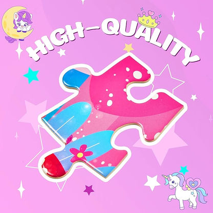 Unicorn Toys for Girls Age 4-6,70 Pcs Jumbo Floor Puzzle for Kids,Fun Educational Preschool Learning Toy Gift for Girls Boys 3 4 5 6 7 8 9 10,Easter Toys for Kid,Girl Birthday Gifts (Pink)