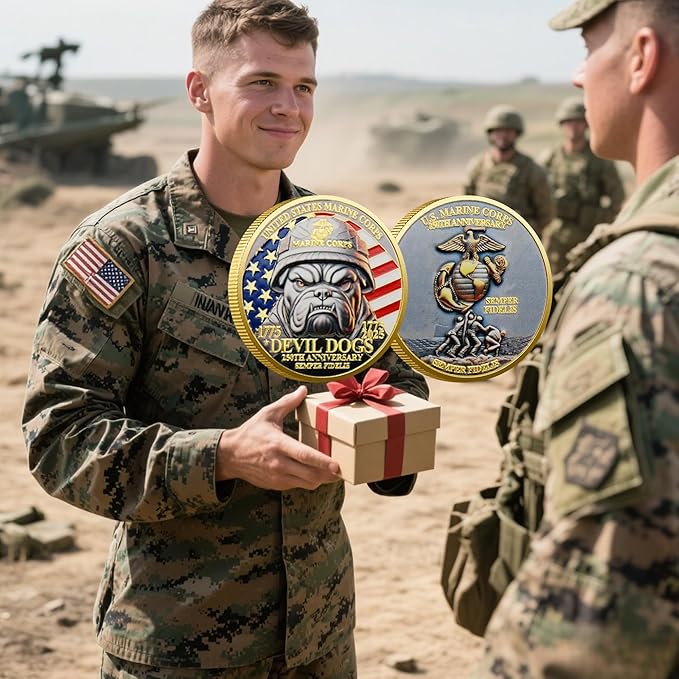 USMC 250th Anniversary Challenge Coin – Double-Sided Marine Corps Commemorative with Bulldog & Iwo Jima – Military Gift for Veterans & Collectors (10PCS)