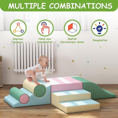 Betterhood Toddler Climbing Toys Indoor, 2 PCS Climb and Crawl Activity Playset for Toddlers 20" L x 20" W x 10" H, Colorful Climbing Blocks Structure for Indoor Active Play Blue/Green