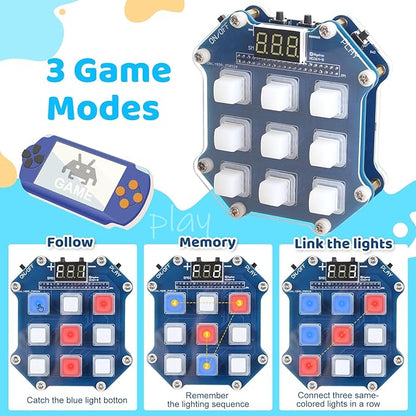 MIOYOOW 3 in1 Handheld Game Soldering Practice Kit, Electronics Soldering Projects with 3 Retro Games, STEM DIY Soldering Kit for Teens & Adults School Learning and Entertainment