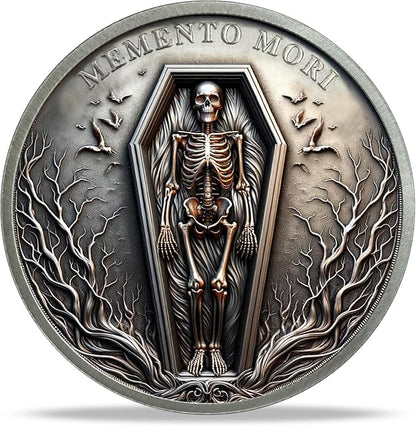 AtSKnSK Memento Mori Coin Momento Mori Coin Skull Coin Stoic Gifts Memento Mori Calendar Living Memento Mori Amor Fati Coin (Memento Mori Coin - 2)