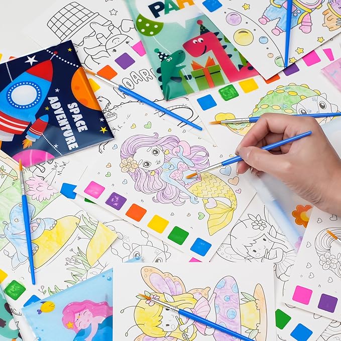 Rotu Water Coloring Books for Kids Party Favors for Kids 4-8 3-5, Birthday Gifts Classroom Prizes Goodie Bags Stuffers Bulk Art Craft Supplies, 18 Pack(126Pcs)