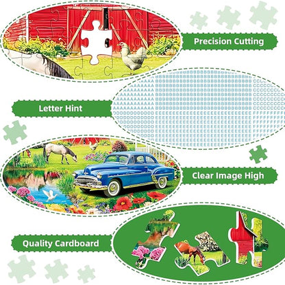 Puzzles for Adults 500 Pieces,Farm Horse Puzzle for Adult,Flowers Rooster Barn Truck Themed Jigsaw Puzzle,Country Life Puzzle for Seniors Kids,Puzzles for Family Game Nights, 20.5x15 in