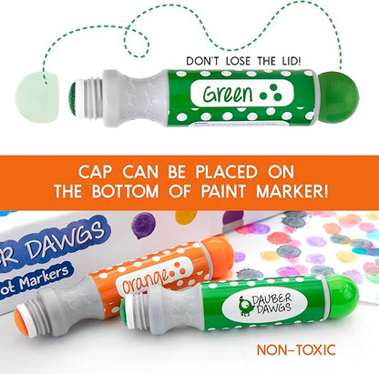 Dauber Dawgs Washable Dot Markers for Toddlers - Bingo Markers for Dot Art w/ PDF Activity Books, Dot Paints Washable for Kids, Bingo Dabbers Dotters & Dobbers, Holiday Gifts Daubers, Dot Painting