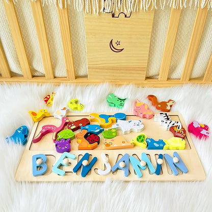 Name Puzzle for Kids Personalized, Custom Name Puzzle, Personalized Baby Birthday Gift,Name Puzzles for Toddlers 1-3 Montessori Toy for 1-3 (Jungle Animal)