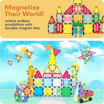 PicassoTiles Magnetic Toys Panda & Monkey Parents Set Magnet Tile Block Compatible Add-Ons Expansion Pack with Panda, Cub, Monkey and Baby Monkeys Learning Educational Toddler Sensory Play Toy Ages 3+