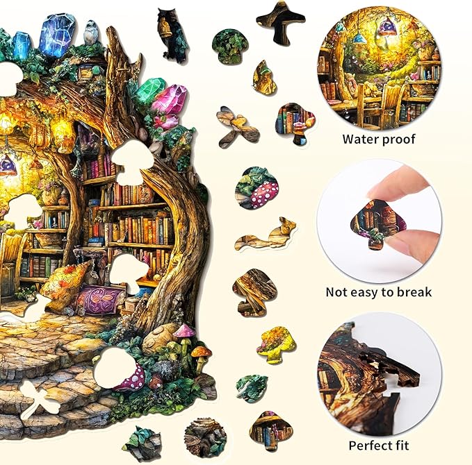 Wooden Puzzle for Adults,Unique Shape Advanced Forest Mushroom House Wooden Jigsaw Puzzle, Gifts for Craft Lovers & Friends, Home Decor.（11.4 * 11.3in 195pcs）