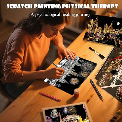 Scratch Art Book for Adults - 12PCS Scratch Painting Foil Art for Adults Scratch City Series Books Foil Engraving Scratch Art Adult Set with 6 Tools