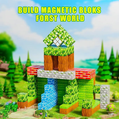 Magnetic Blocks-Build Mine Magnet World Edition, Magnetic Toys for Boys & Girls Age, STEM Montessori Sensory Toys for Toddlers-48pcs