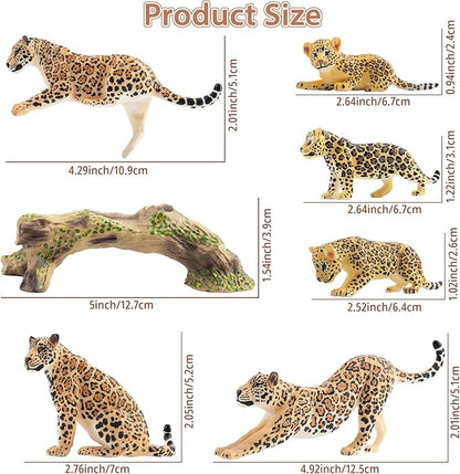 Toymany 7PCS Jaguars Figurines with Jaguars Cub and Tree Trunk, Realistic Jungle Animals Figures Family Playset, Educational Toy Cake Toppers