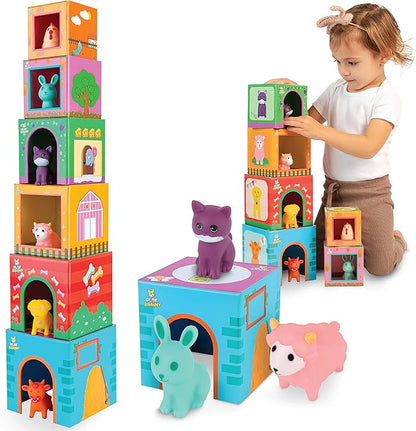 Play Brainy Farm Animal Sorting and Stacking Toys for Toddlers Ages 1-3 - 6 Sets of Animal Stacking Blocks Toddler Toys for Girls and Boys for Preschool Concepts & Early Learning Baby Gifts
