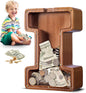 Summidate Large Wooden Piggy Bank for Kids Adults, Alphabets Letter A-Z Piggy Bank for Boys Girls, Coins Bills Change Bank Box Personalized Initial Name Kids Money Bank for Birthday Present and Decor