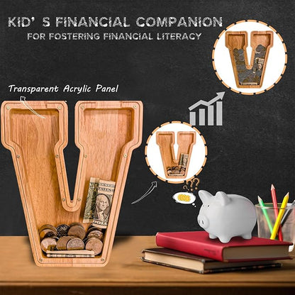 Wooden Letter Piggy Bank for Kids Larger Letter Piggy Bank for Boys and Girls Personalized Piggy Bank Initial Coin Bank Wood Kids Money Bank for Birthday and Festival