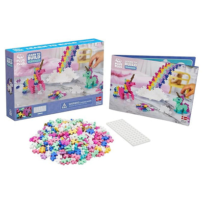 PLUS PLUS Learn to Build Set, Interlocking Mini Building Blocks, 3D Puzzle Construction Stem Toy for Kids - Unicorns, 275 Pieces
