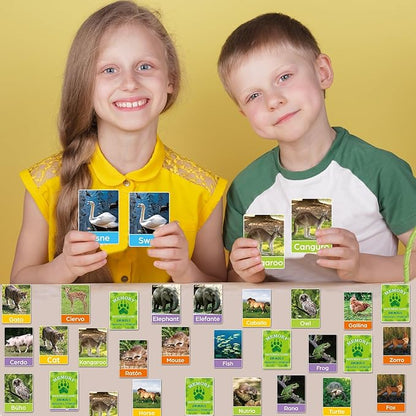 gisgfim 50 Pairs Memory Matching Games Spanish English Bilingual Animal Memory Matching Games Educational Game for Kids and Adults A Fun & Fast Animal Game Toddlers Preschool Family Board Gift