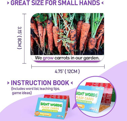 BenBen Sight Words Flash Cards, 350 Dolch & Fry High Frequency Site Words and Sentences for Pre-K, Kindergarten, 1st 2nd 3rd Grade, Educational Learning Cards Homeschool Supplies for Ages 3-9