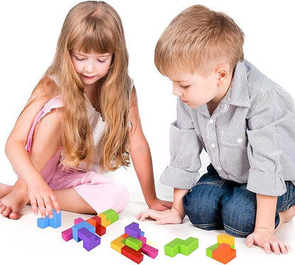 WorWoder Kids Magnetic Building Blocks Magic Magnetic 3D Puzzle Cubes, Set of 7 Multi Shapes Magnetic Blocks with 54 Guide Cards, Intelligence Developing and Stress Relief Fidget Toys for Kids(Pink)