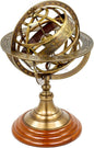 Nagina International Antique Vintage Zodiac Armillary Brass Sphere Globe Wooden Display | Pirate's Antique Ship Decor (Medium, Antique Brass)