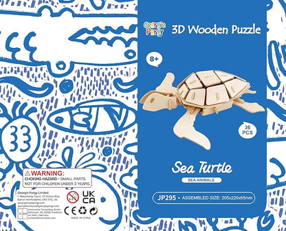 Georgie Porgy 3D Wooden Puzzles for Kids Toys Construction Woodcraft Kits DIY Model Puzzle Kits Birthday Gifts Pack of 6 (Bee Owl Butterfly Unicorn Sea Turtle Dolphin)