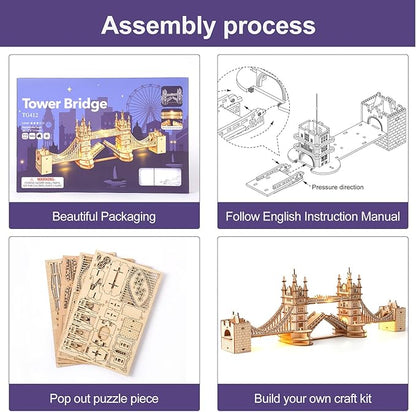 Rowood 3D Puzzles for Adults,DIY Wooden Model Kits for Adults to Build,Birthday London Tower Bridge