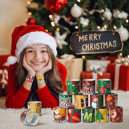 Childom 36 Pcs Christmas Slap Bracelet,Xmas Bracelet Gifts,Christmas Decorations,Birthday Goodie Bag Stuffers for Party Favors,Bracelets Bulk for Birthday Holiday School Classroom Prizes Outdoor