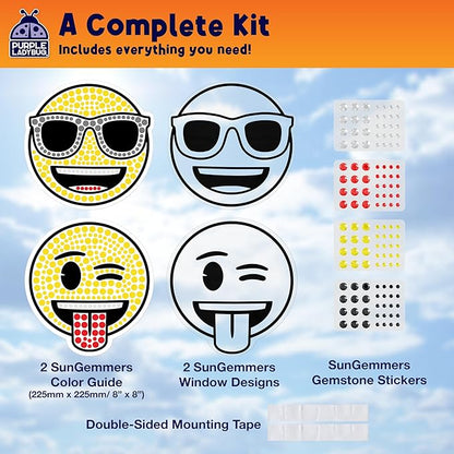 SUNGEMMERS Emoji Cool & Wink Window Art Kit - DIY Diamond Art Suncatcher Craft for Kids Ages 6-12 - Creative Gift for Girls, Boys, Mess-Free Arts & Crafts Set with 1000+ Gem Stickers, Templates