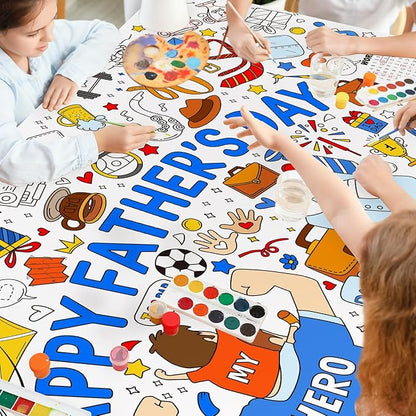 Gatherfun Father's Day Themed Activity Poster/Table Cover - 72" x 31.5" Wall Art for Classroom Wall, School Parties, Happy Father's Day Decorations