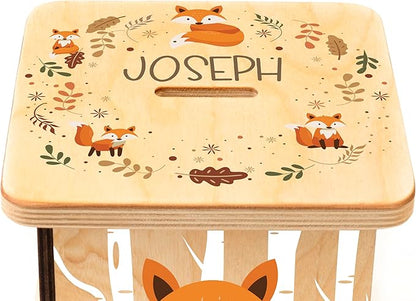 Wooden Piggy Bank for Kids and Adults, Personalized Gift Handmade in USA by BloomOwl, Custom Piggy Bank, Personalized Banks for Kids, Gifts for Baby Boys and Girls (Woodland Friends) (Woodland- Fox)