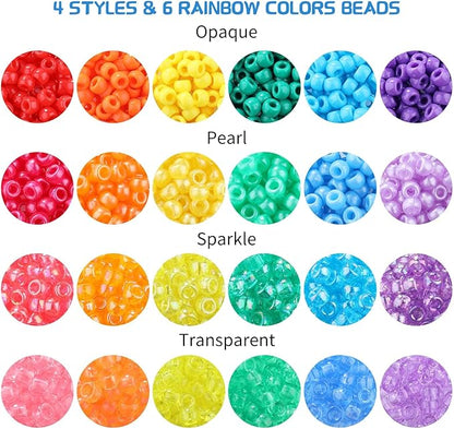 3277+pcs Pony Beads Kit 24 Color Rainbow Plastic Pony Bead Heart Beads Elastic String Kandi Bead for Braids Cute Charm DIY Crafts Jewelry Making Kit for Bracelets Necklaces
