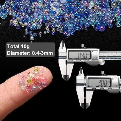 Iridescent Glass Tiny Bubble Beads, 0.4-3mm 10g No Hole Micro Mini Round Blue Water Droplets Beads - Applications: for Resin Filler, Nail Art, Dollhouse Bath Tub