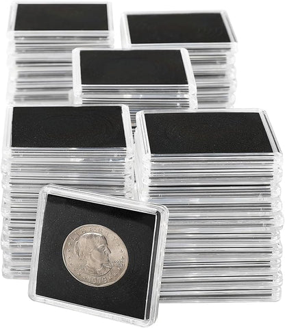 Uncle Paul 50 PCS Coin Capsules, Coin Snap Holders with 5 Sizes Black Gaskets 20/25/30/35/40mm, Clear Coin Cases for Coin Collection Supplies Silver Dollar Pounds Cents