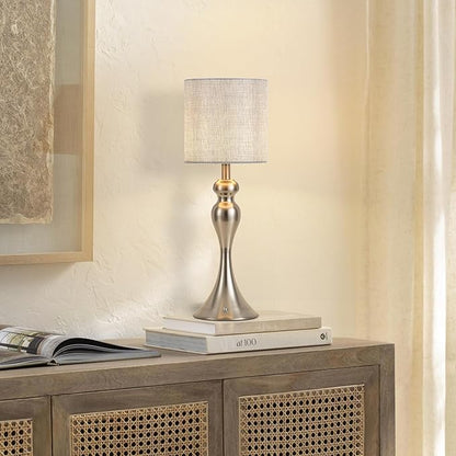 Table Lamp for Bedroom, Cordless Bedside Lamps for Living Room, Touch 3-Way Dimmable Desk Lamp for Night Stands, Rechargeable, Battery Operated Lamp with Fabric Shade for Dorm, Home Office (Nickel)