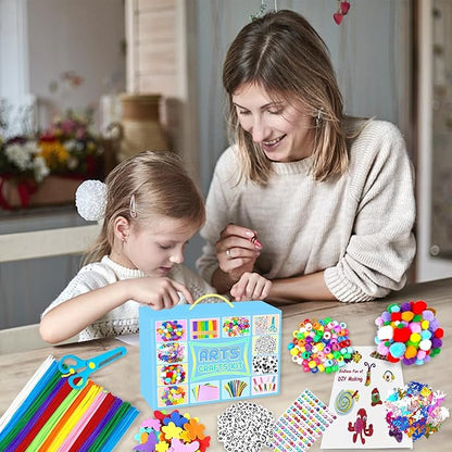 2000 PCS Arts and Crafts Supplies for Kids All-in-1 Craft Kit with Pipe Cleaners Craft Box Set DIY Crafting Supply School Supplies Toys Gifts for Girls Boys Ages 4-6, 6-8, 8-12, Blue