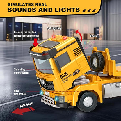 Toddler Boys Toys for 3-5 Years Old, Construction Toy Set w/Semi Truck, Excavator, Bulldozer, Alloy Engineering Construction Vehicles Truck Toys for Boys Age 4-7