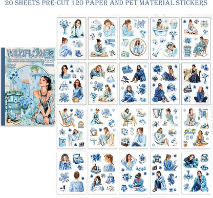 Auguro Winter Home Girls Scrapbooking Stickers 20 Sheets Pre-Cut 120 washi Stickers PET People Sticker Books for journaling Scrapbook Supplies Transparent Sticker Books