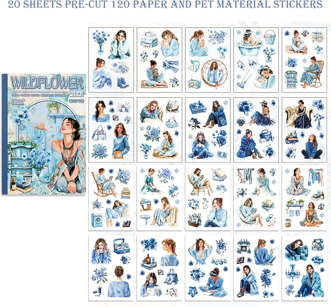 4 Book for Girls Scrapbooking Stickers Pre-Cut 480 washi Stickers PET People Sticker Books for journaling Scrapbook Supplies Transparent Sticker for journaling