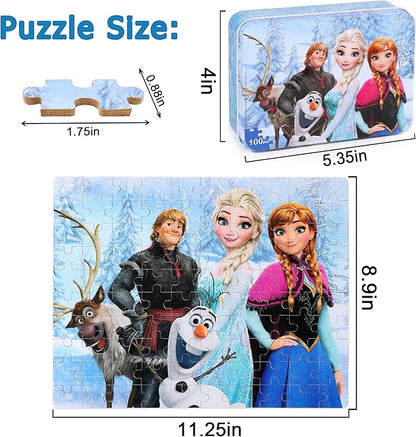 LELEMON Puzzles for Kids Ages 4-8,Snowmen 100 Piece Puzzles for Kids,Educational Kids Puzzles Jigsaw Puzzles in a Metal Box,Children 100 Piece Puzzle Games Puzzle Toys for Girls and Boys
