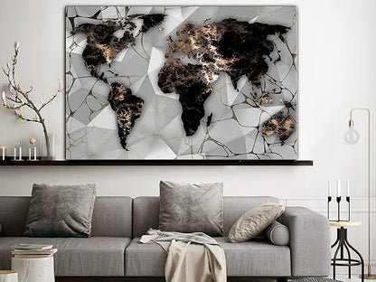 artgeist Textured Canvas Wall Art World Map 24x16 in - 1pcs Painting Canvas Prints Picture Artwork Image Framed Modern Photo Wall Home Marable Black k-C-10012-b-a