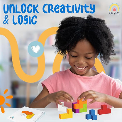 ARI MES - 3D Soma Cube Puzzle Game - Montessori Brain Teaser for Kids & Adults, Strategic Wooden Block Puzzle, Educational Mind Challenge for Ages 4+