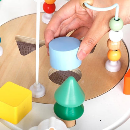 Baby Activity Cubes for Kids,Toddler Activity Cubes&Activity Center Table with Wooden Bead Mazes，Mini Toy Car,Gears&Blocks|Wooden Desk Play Table as Montessori Toy for 1 Year Old Boy Girl
