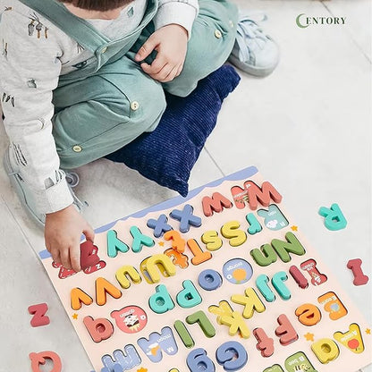 Wooden Alphabet Puzzle for Toddlers - Upper and Lower Case Letters - Safe and Educational Learning Toy