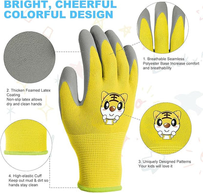 OSDUE Kids Gardening Gloves, 3 Pairs Gardening and DIY Gloves, Non-Slip Breathable Comfortable Safety Kid Suitable for Kids Under 5 Years Old Rubber Palm, Waterproof and Dustproof