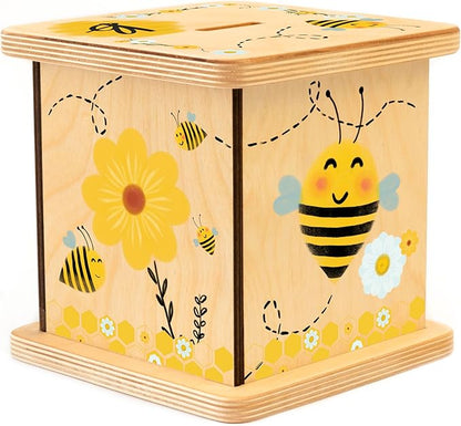 Wooden Piggy Bank for Kids and Adults, Personalized Gift Handmade in USA by BloomOwl, Custom Piggy Bank, Personalized Banks for Kids, Gifts for Baby Boys and Girls (Bee)