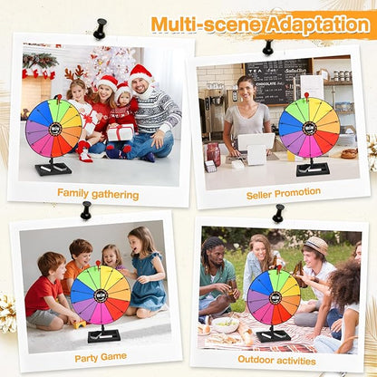18-inch Tabletop Prize Wheel, Prize Wheel Spinner with Stand & Storage Base, Featuring a Prize Wheel with 14 Customizable Color Sections. Suitable for Party Games, Family Games (with line)