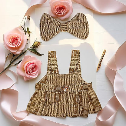 17cm Doll Clothes - Princess Dress with Velvet Hair Bow, Party Outfits for Plush/Blind Box, Luxury Chic Style Set, High-End Fashion Accessories (Brown Dress)