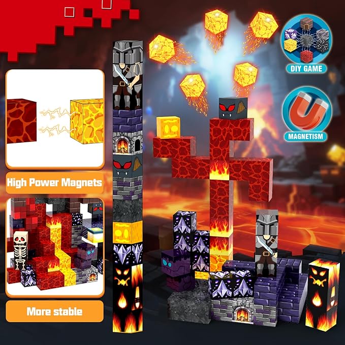 2025 Updated Magnetic Blocks Toys for Kids, 150 Dungeon-Themed Building Blocks, Stacking Magnets, STEM Montessori Sensory Toys for Boys and Girls Age 3 4 5 6 7 8 9 10