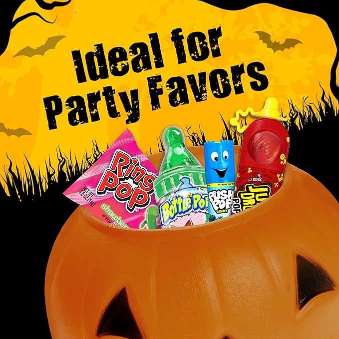 Halloween Candy Variety Pack Bag, 4 Ct Individually Wrapped Lollipops, Ring Pop, Push Pop, Baby Bottle Pop & Juicy Drop For Birthday Party Favors, Trick or Treat, Halloween Candy Bowls, Kids Gifts